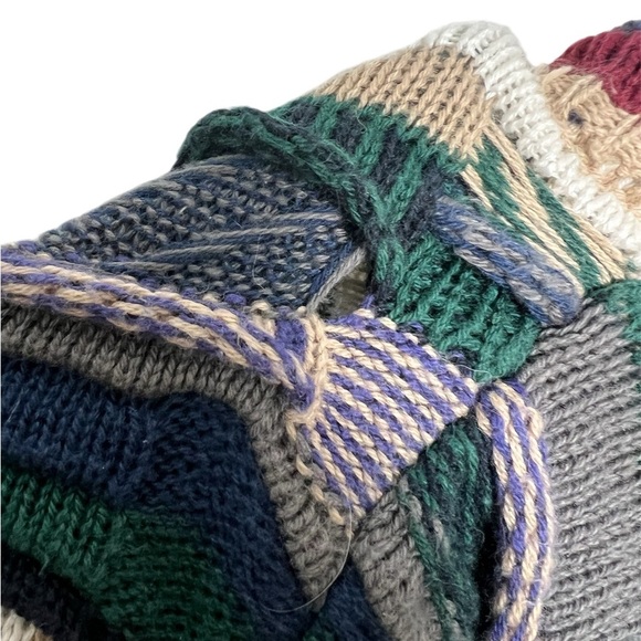 Cotton Traders Blue and Green Crewneck Sweater with Textured Stripes - Picture 4 of 6